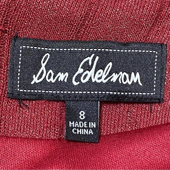 Sam Edelman Red Metallic Ribbed Asymmetrical Ruffle Bodycon Dress Size 8 - Picture 5 of 7